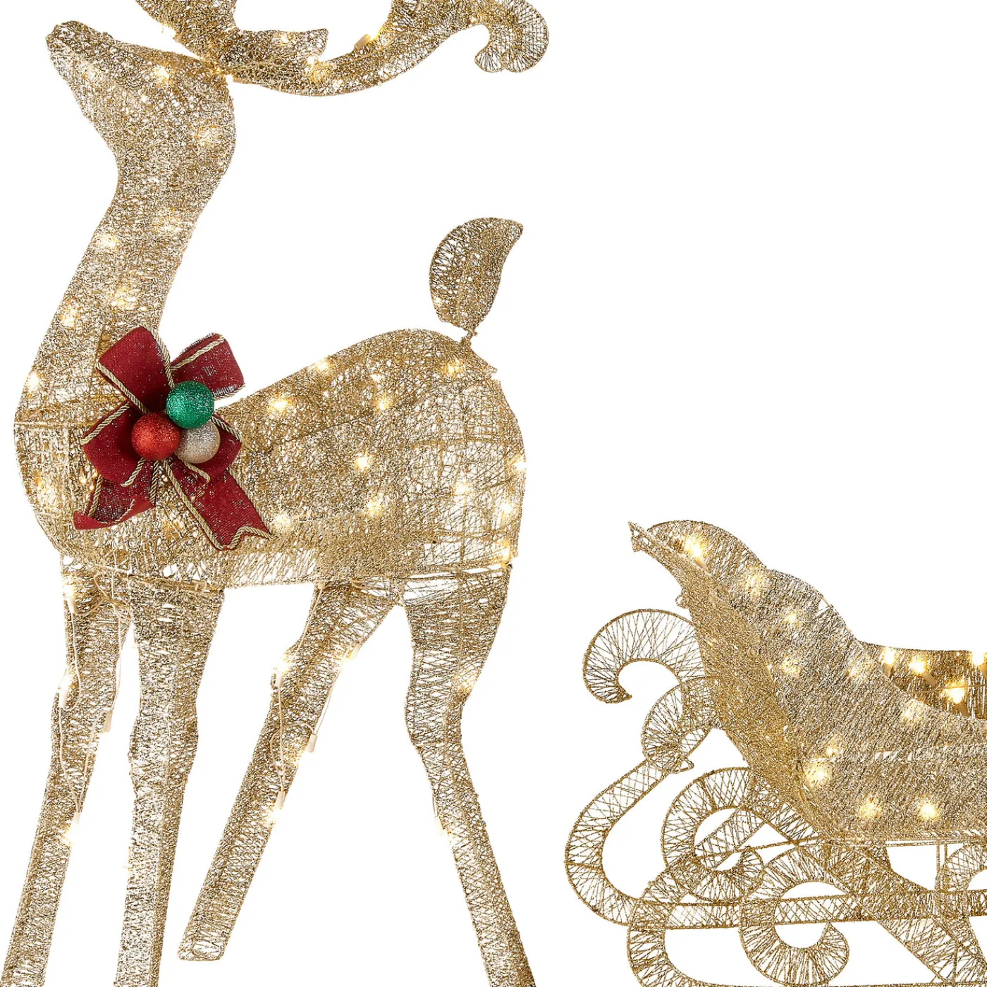 National Tree Company 48 in. Champagne Reindeer Pulling 38 in. Sleigh