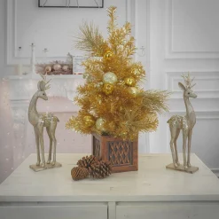 National Tree Company 36 in. Christmas Be Merry Decorated Gold Tree with Warm White LED Lights