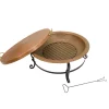 National Tree Company 30 in. Copper Finish Hammered Steel Outdoor Fire Pit with Black Stand, Fire Poker and Copper Cover