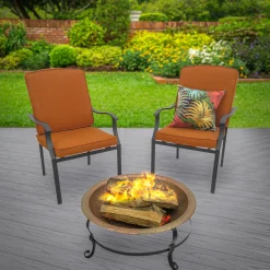 National Tree Company 30 in. Copper Finish Hammered Steel Outdoor Fire Pit with Black Stand, Fire Poker and Copper Cover