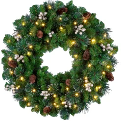 National Tree Company 24 in. Crestwood Gold Spruce Wreath with Clear Lights