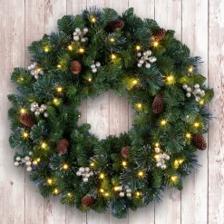 National Tree Company 24 in. Crestwood Gold Spruce Wreath with Clear Lights