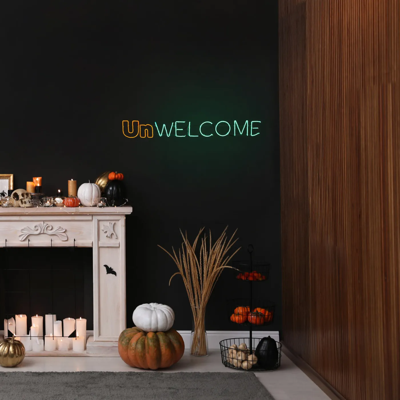 National Tree Company 50 in. 2D Neon UnWELCOME Sign with Orange & Green LED Lights