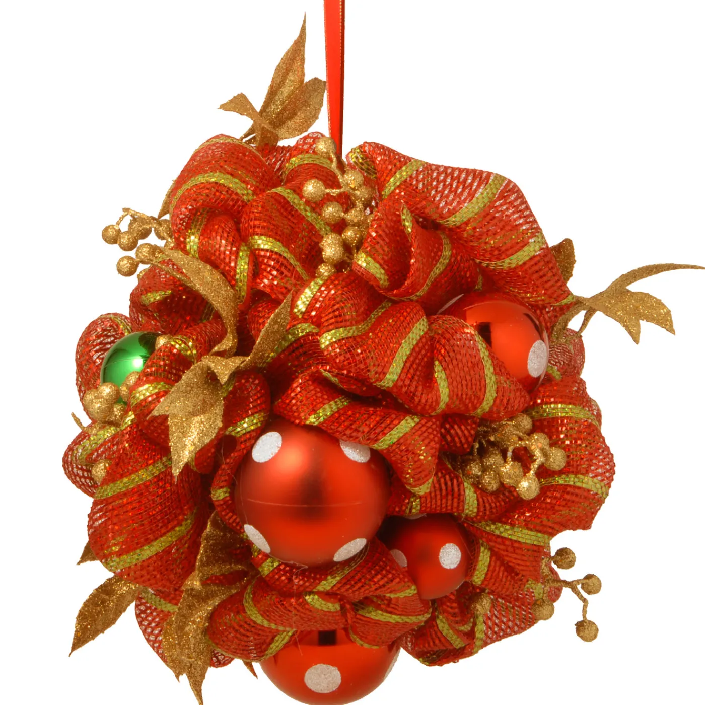 National Tree Company 16 in. Decorative Collection Striped Red Ribbon Kissing Ball