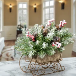 National Tree Company 10 in. Dunhill Fir Sleigh Centerpiece