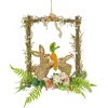 National Tree Company 14 in. Easter Bunnies Hanging Wall Decoration Decorated with Two Bunnies, Carrots, Flower Blooms, Leafy Greens