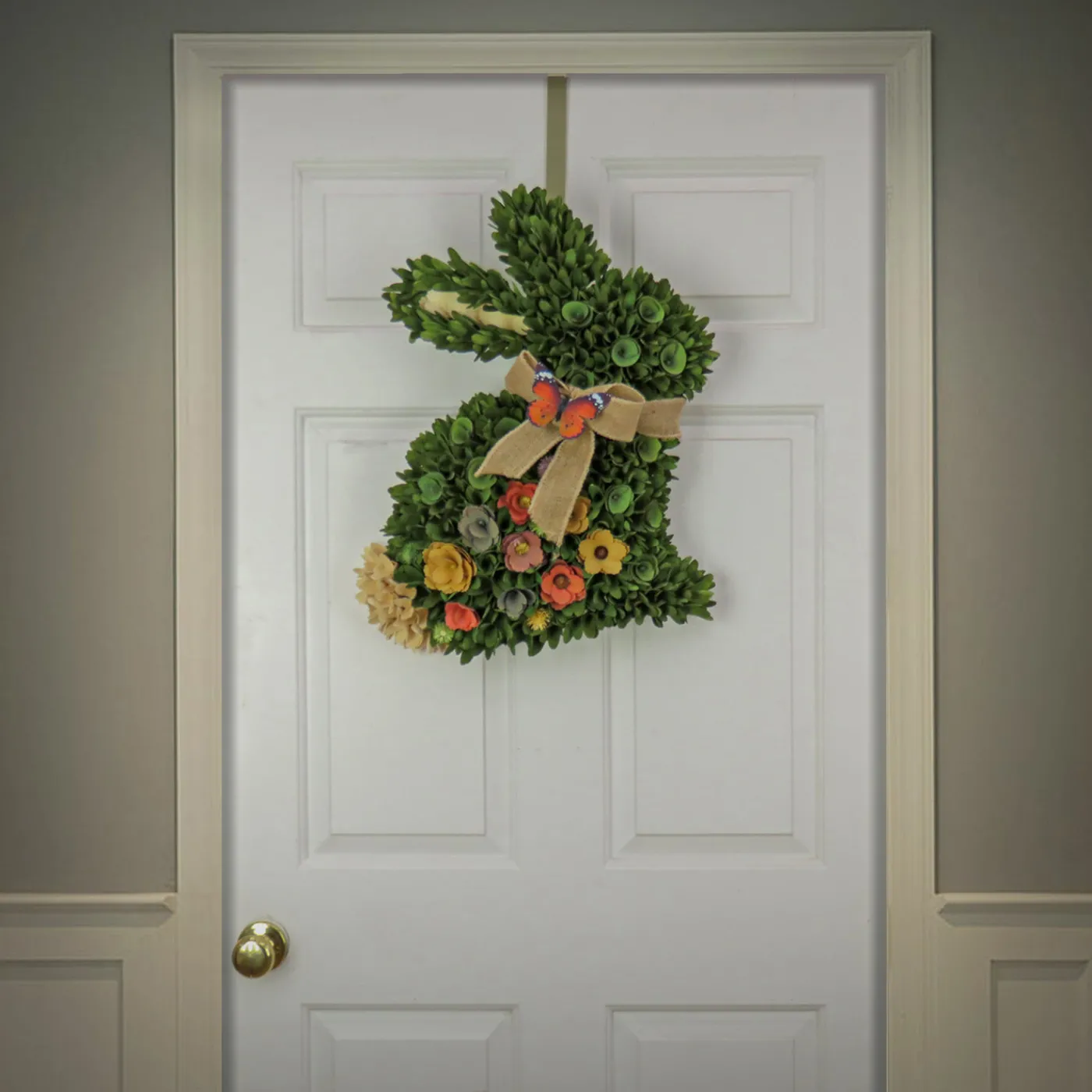 National Tree Company 22 in. Easter Bunny Hanging Silhouette Decorated with Colorful Flower Blooms