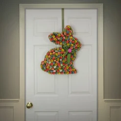 National Tree Company 18 in. Easter Bunny Hanging Silhouette Decorated with Colorful Flower Blooms