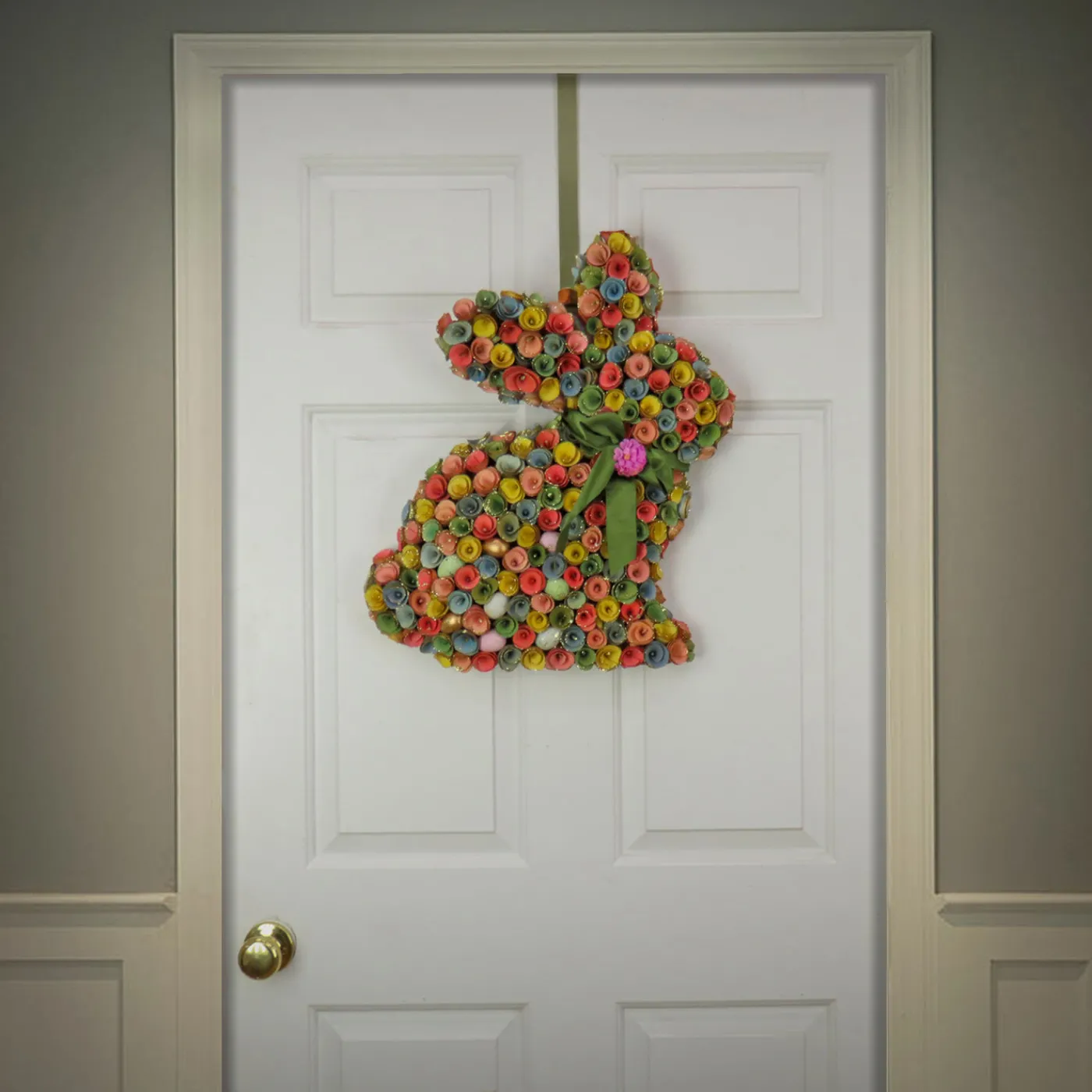National Tree Company 18 in. Easter Bunny Hanging Silhouette Decorated with Colorful Flower Blooms