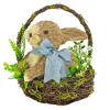 National Tree Company 10 in. Easter Bunny with Blue Bow in Floral Basket Table Decoration