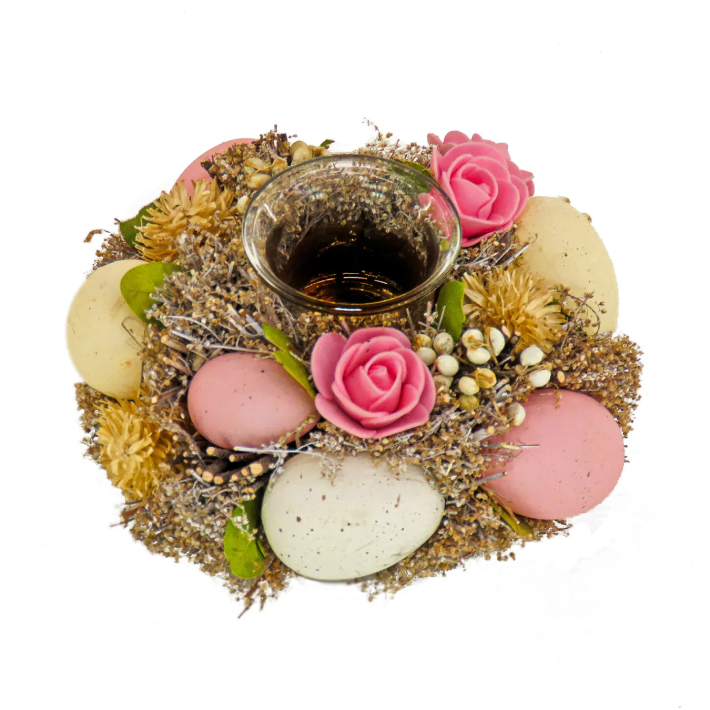 National Tree Company 7 in. Easter Candleholder Table Decoration Decorated with Pastel Eggs and Flower Blooms