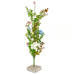 National Tree Company 24 in. Easter Decorative Tree Decorated with Pastel Eggs and Flower Blooms, and Wooden Block Base