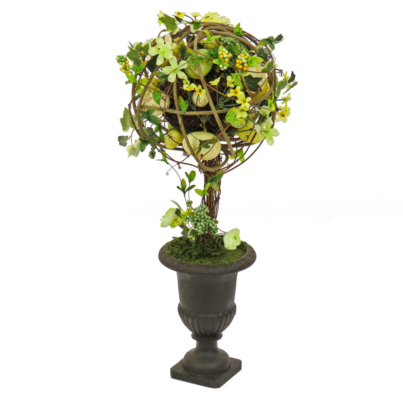 National Tree Company 26 in. Easter Single Topiary Ball in a Urn Decorated with Pastel Eggs and Flower Blooms