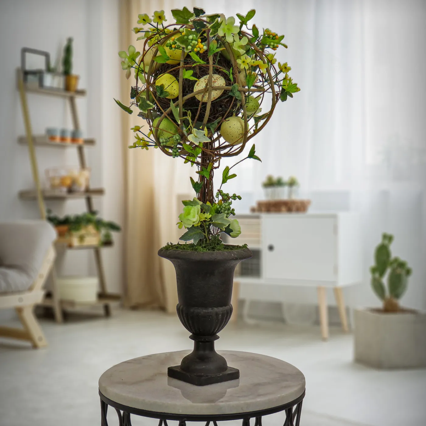 National Tree Company 26 in. Easter Single Topiary Ball in a Urn Decorated with Pastel Eggs and Flower Blooms