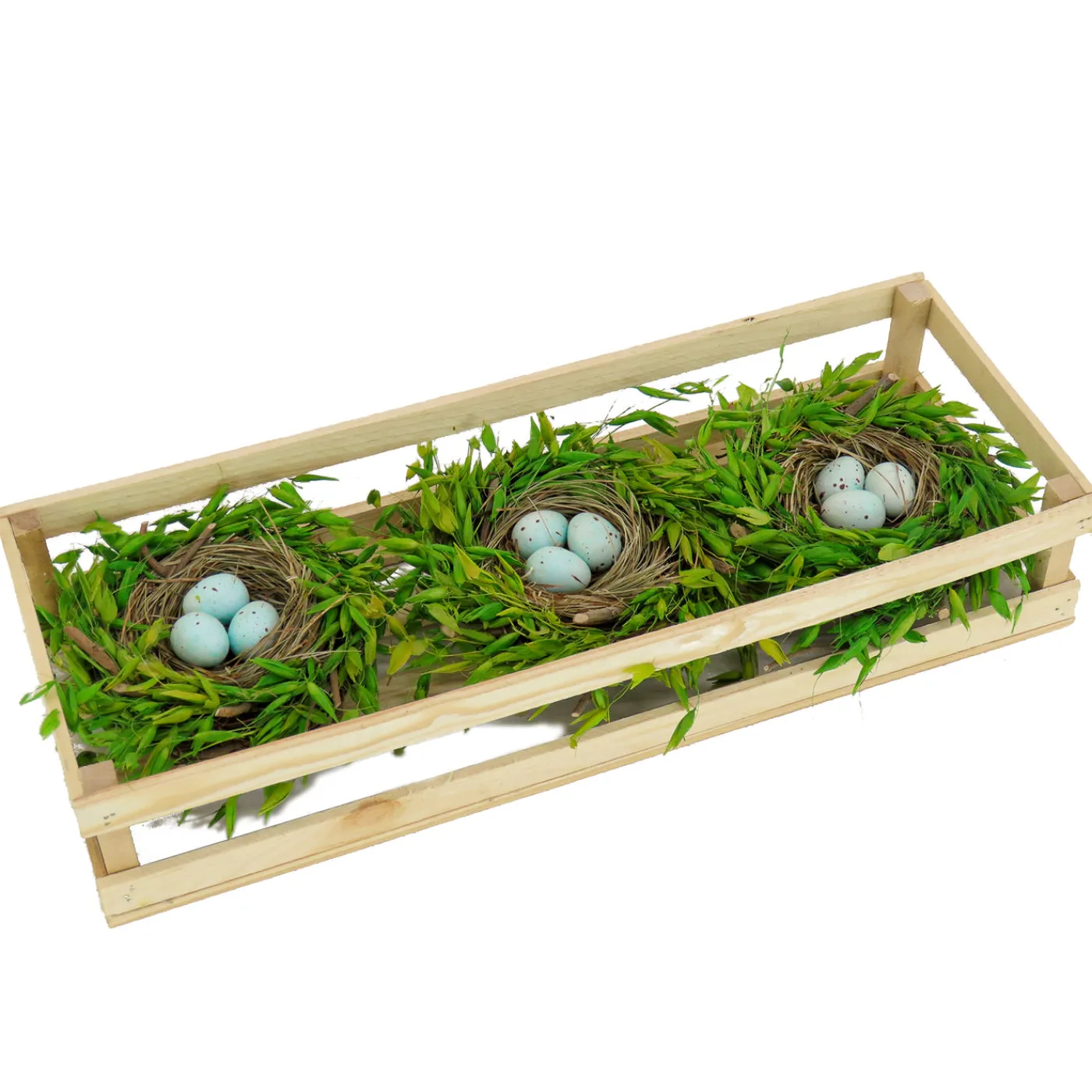 National Tree Company 17 in. Easter Triple Nest Table Decoration Decorated with Pastel Eggs, and Wooden Box