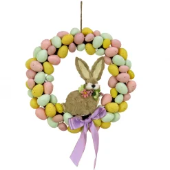 National Tree Company 16 in. Easter Wreath Decorated with Pastel Eggs and Bunny