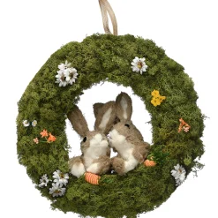 National Tree Company 15 in. Easter Wreath Decorated with Flower Blooms, Rabbits