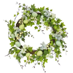 National Tree Company 22 in. Easter Wreath Decorated with Pastel Eggs, Blue Flowers