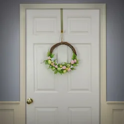 National Tree Company 16 in. Easter Wreath Decorated with Pastel Eggs, Fern Fronds, Flower Blooms