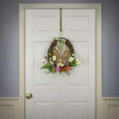 National Tree Company 16 in. Easter Wreath Decorated with Multicolor Flower Blooms, Tulips, Leafy Greens, Bunny Head