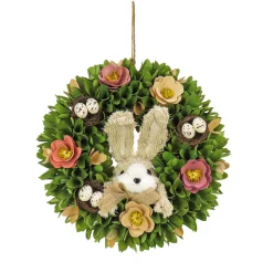 National Tree Company 13 in. Easter Wreath Decorated with Colorful Flower Blooms, Bunny and Pastel Eggs