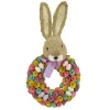 National Tree Company 24 in. Easter Wreath Decorated with Colorful Flower Blooms, Pastel Eggs, Bunny Head