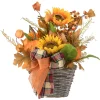 National Tree Company 16 in. Fall Flowers in Wicker Basket, Decorated with Pumpkins, Gourds, Sunflower Blooms, Burlap Bows, Maple Leaves