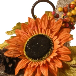 National Tree Company 12 in. Fall Lantern with LED Lights, Filled with Sunflower Blooms, Leaves, Pinecones, Berry Clusters
