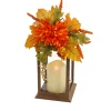 National Tree Company 14 in. Fall Lantern with Mum Flower, Mixed Leaves, Berry