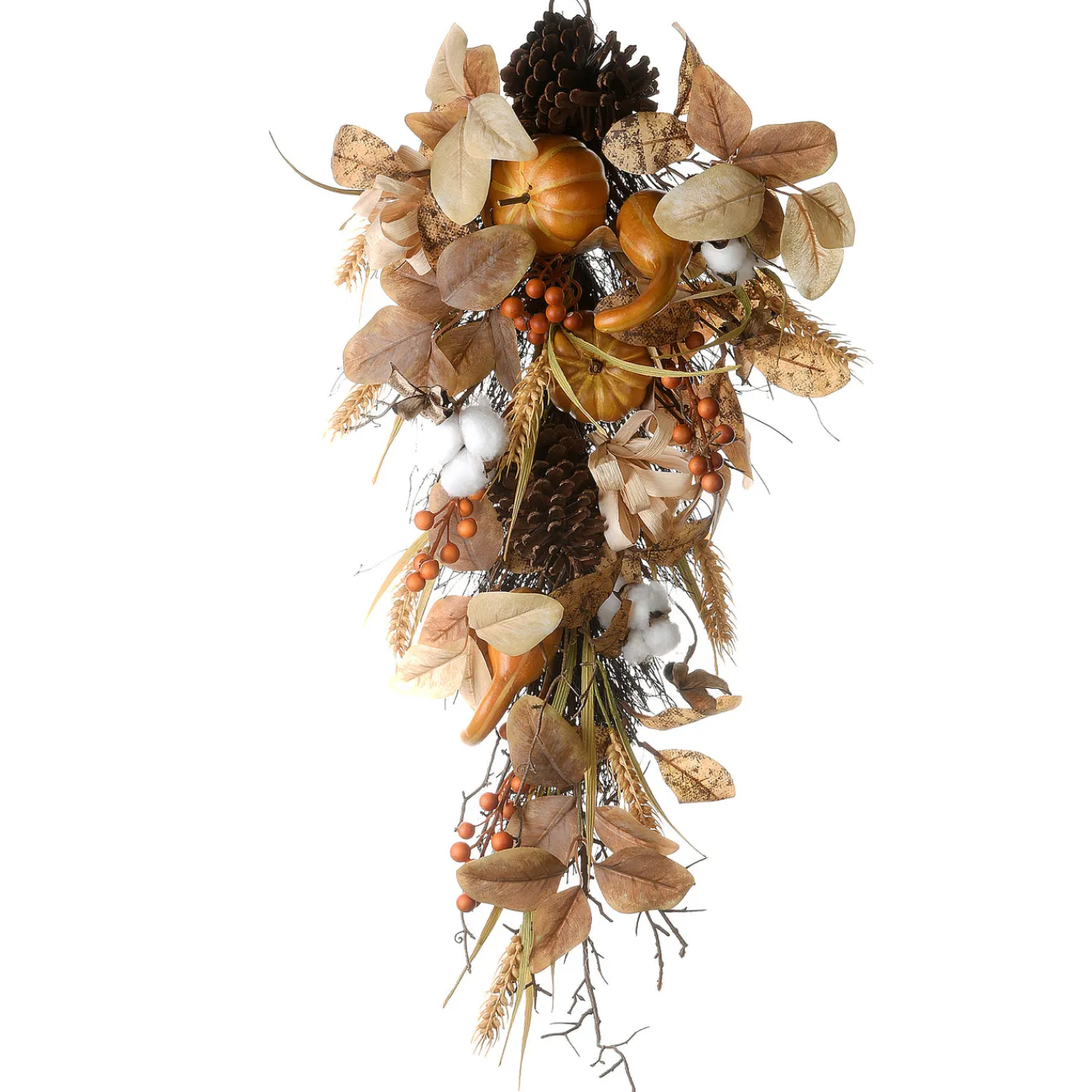 National Tree Company 30 in. Fall Teardrop with Pine Cones, Berry Clusters, Pumpkins, Assorted Leaves