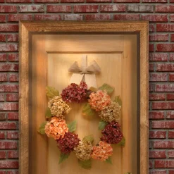 National Tree Company 24 in. Fall Wreath with Hydrangeas, Elm Leaves, Burlap Ribbon