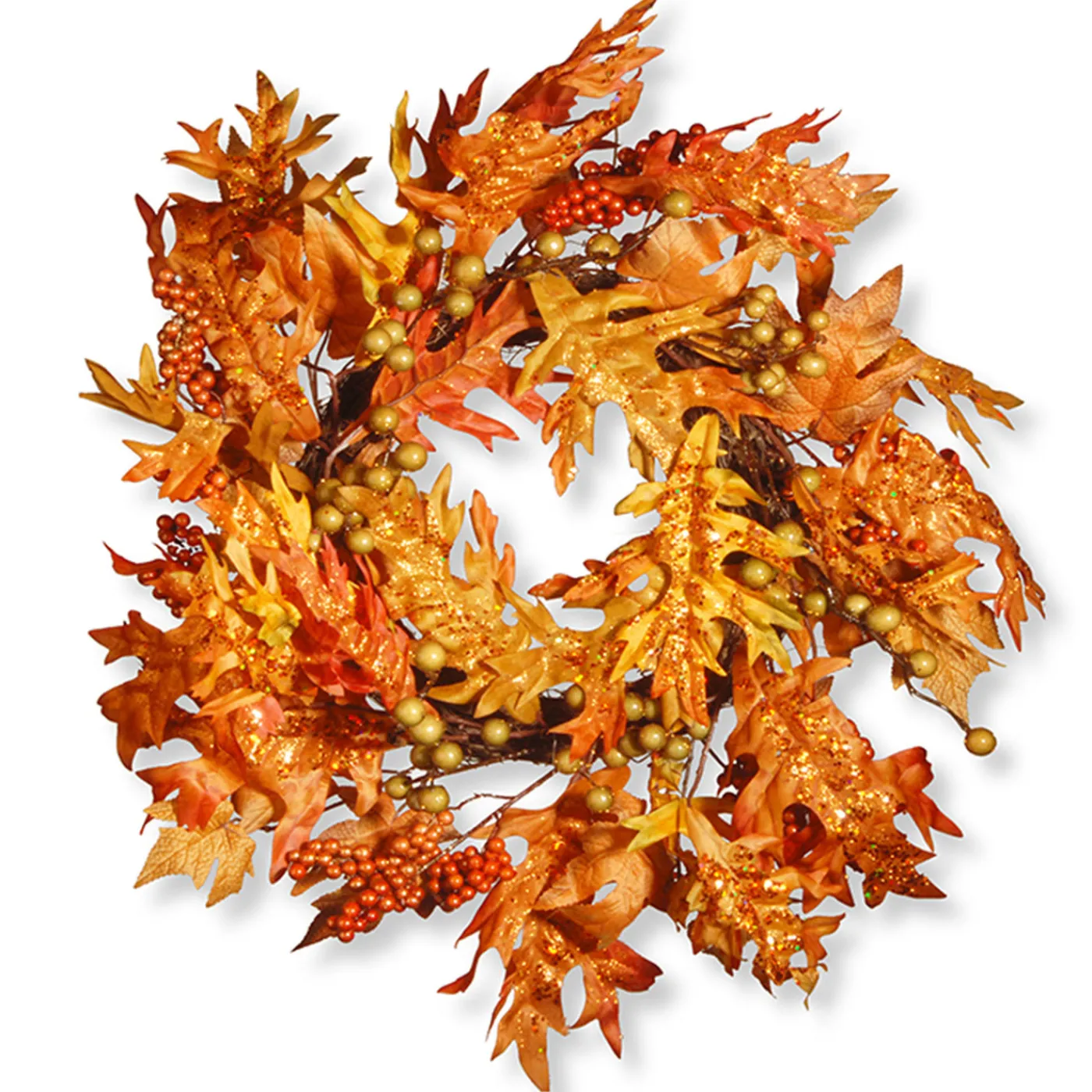 National Tree Company 24 in. Fall Wreath with Maple Leaves, Berry Clusters