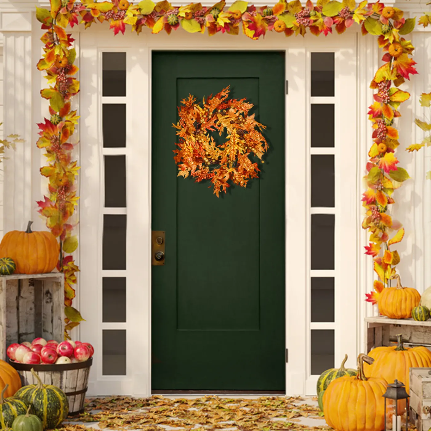 National Tree Company 24 in. Fall Wreath with Maple Leaves, Berry Clusters