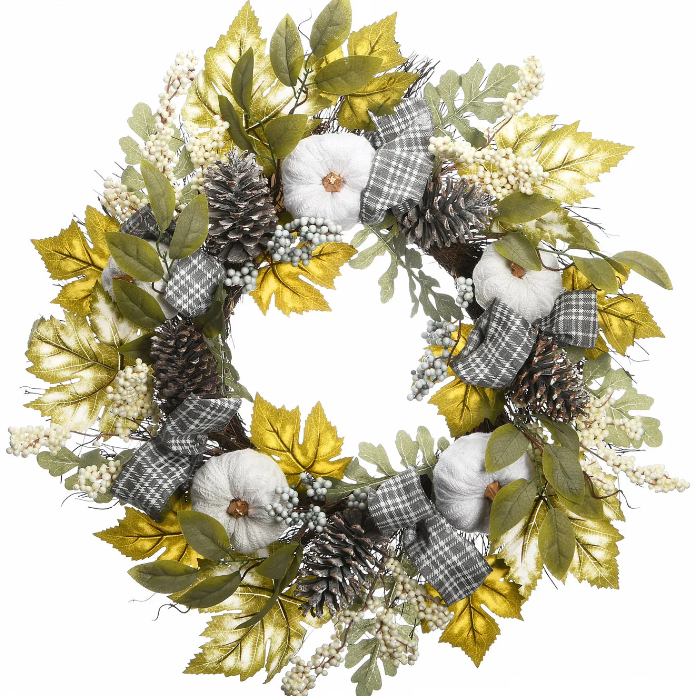 National Tree Company 30 in. Fall Wreath with Pine Cones, Berry Clusters, Gourds, Fabric Bows