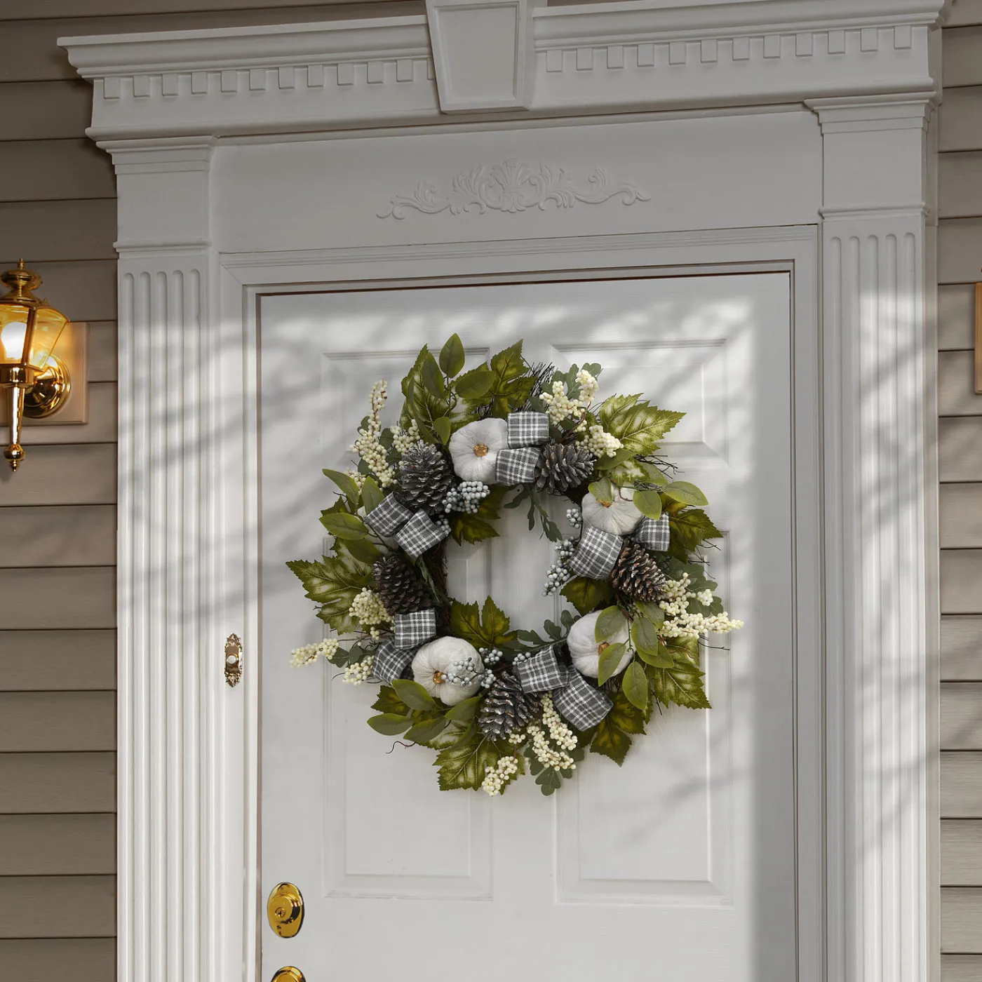 National Tree Company 30 in. Fall Wreath with Pine Cones, Berry Clusters, Gourds, Fabric Bows