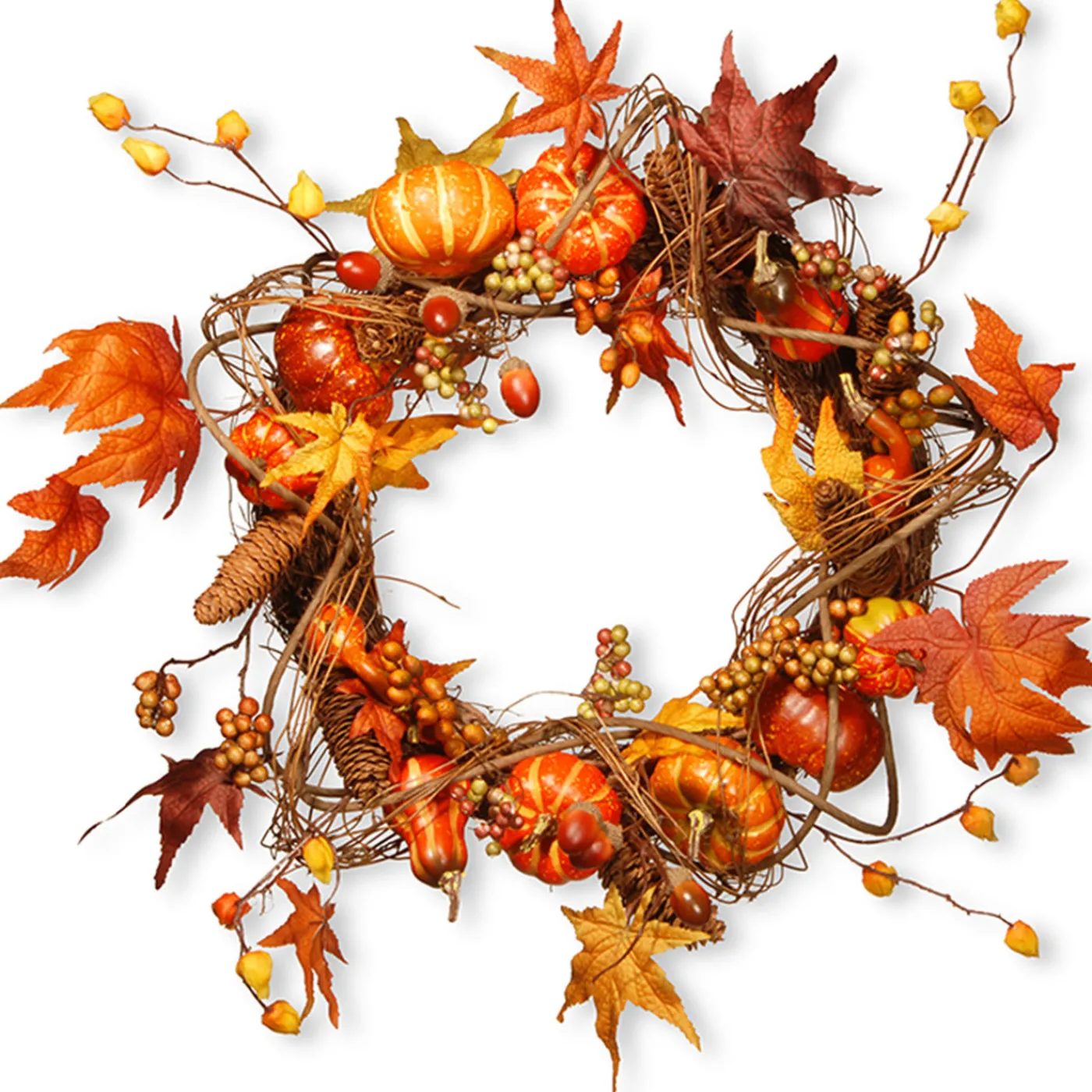 National Tree Company 21 in. Fall Wreath with Pumpkins, Gourds, Pinecones, Berry Clusters, Maple Leaves