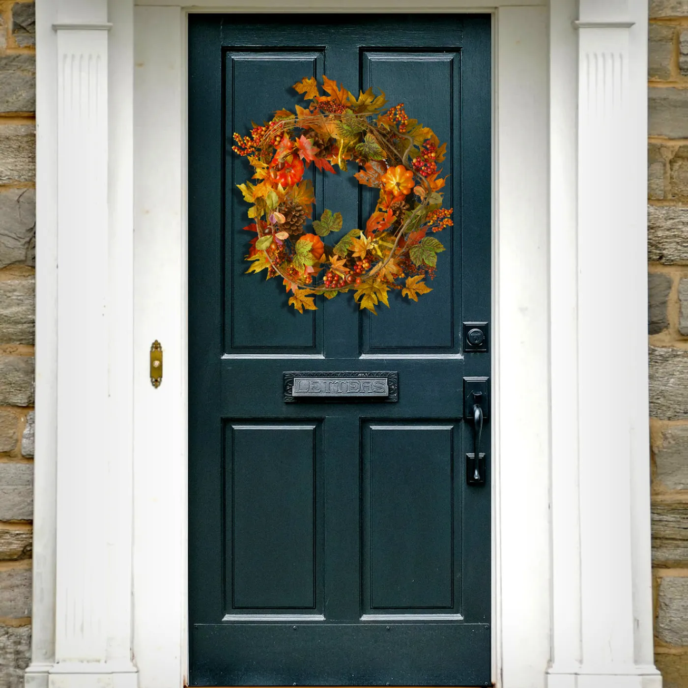 National Tree Company 24 in. Fall Wreath with Pumpkins, Pinecones, Berry Clusters, Maple Leaves