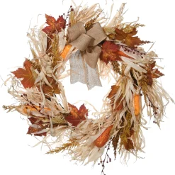 National Tree Company 24 in. Fall Wreath with Raffia Leaves, Corn Cobs, Berry Clusters