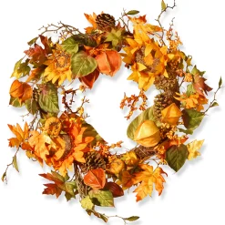 National Tree Company 25 in. Fall Wreath with Sunflowers, Pinecones, Berry Clusters, Maple Leaves