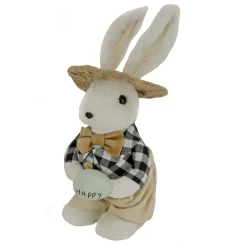 National Tree Company 12 in. Fluffy Bowtie Male Easter Bunny Holding Easter Egg Table Decoration