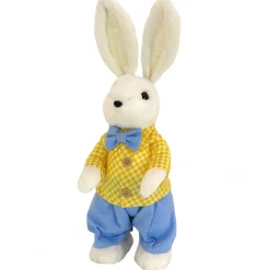 National Tree Company 14 in. Fluffy Male Easter Bunny with Yellow & Blue Suit Table Decoration