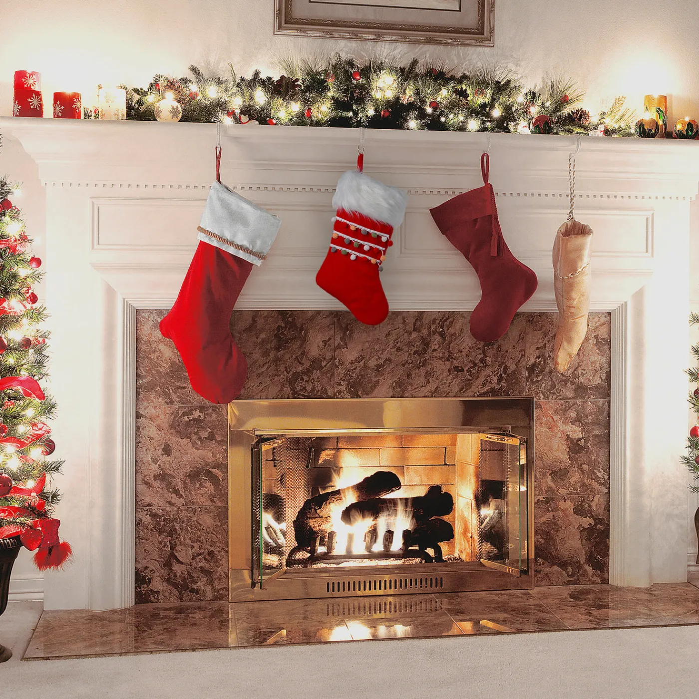 National Tree Company 19 in. General Store Collection Red Velvet Stocking