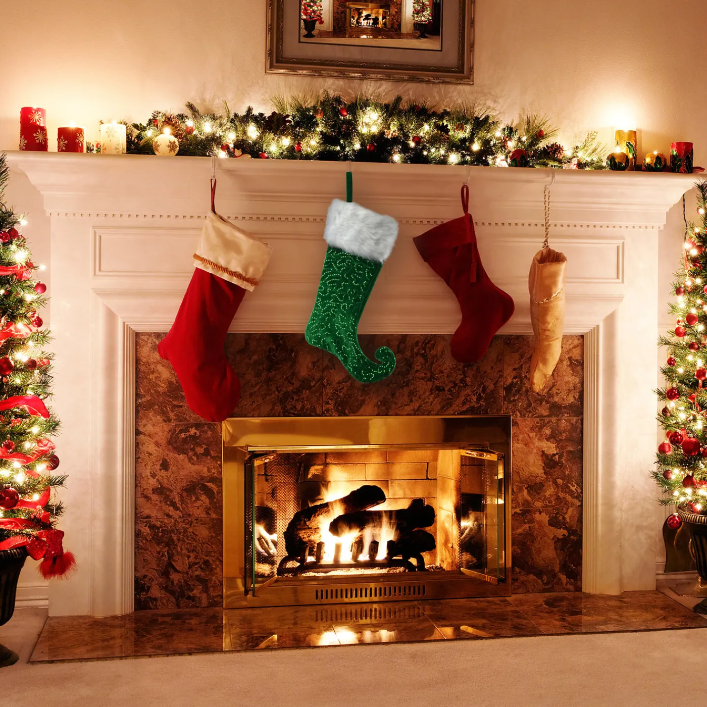 National Tree Company 21 in. General Store Collection Jester Style Green Stocking