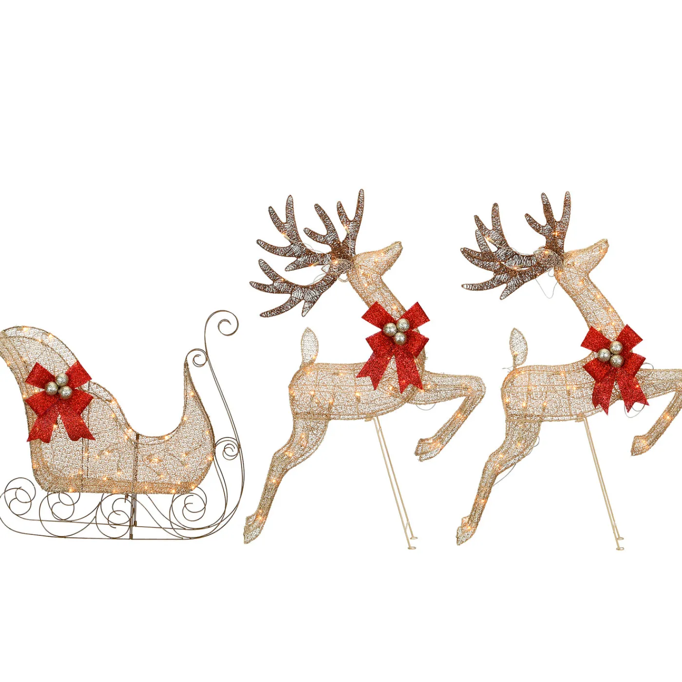 National Tree Company 42 in. Glittered Mesh Fabric Deer with 27 in. Sleigh and Lights