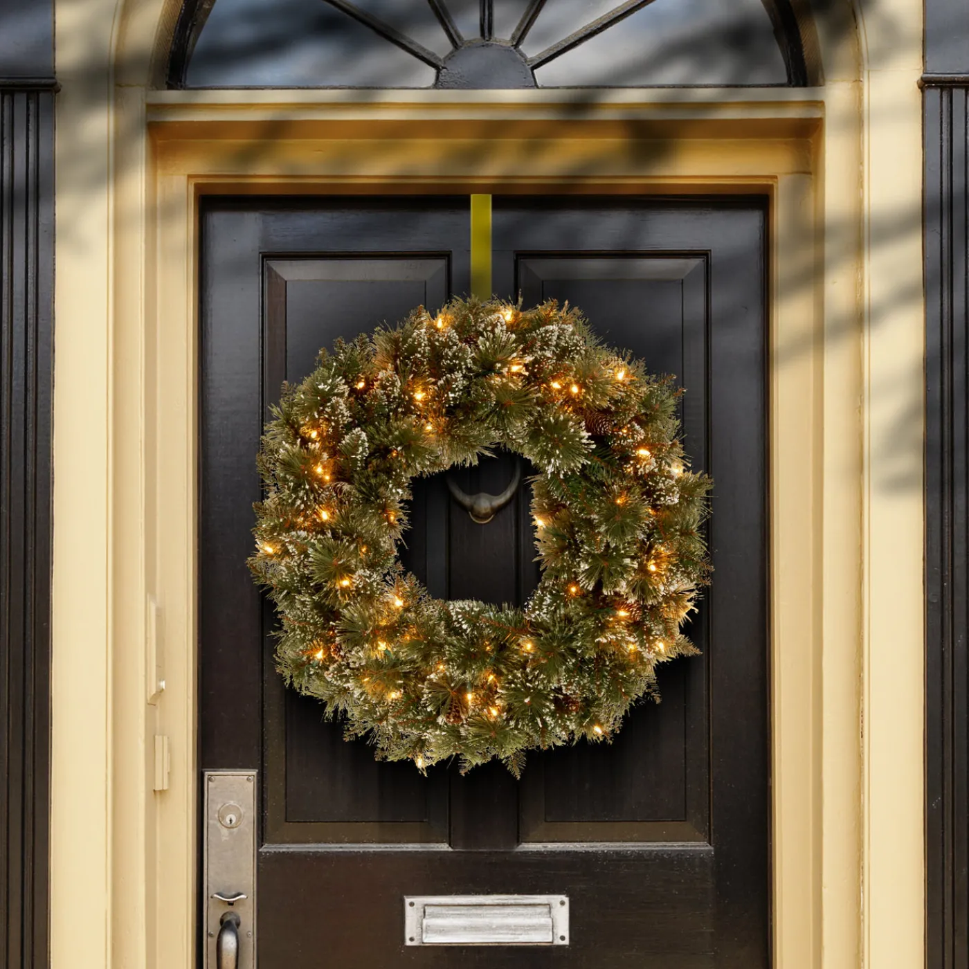 National Tree Company 24 in. Glittery Bristle Pine Wreath with Clear Lights