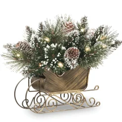 National Tree Company 10 in. Glittery Bristle Pine Sleigh with LED Lights