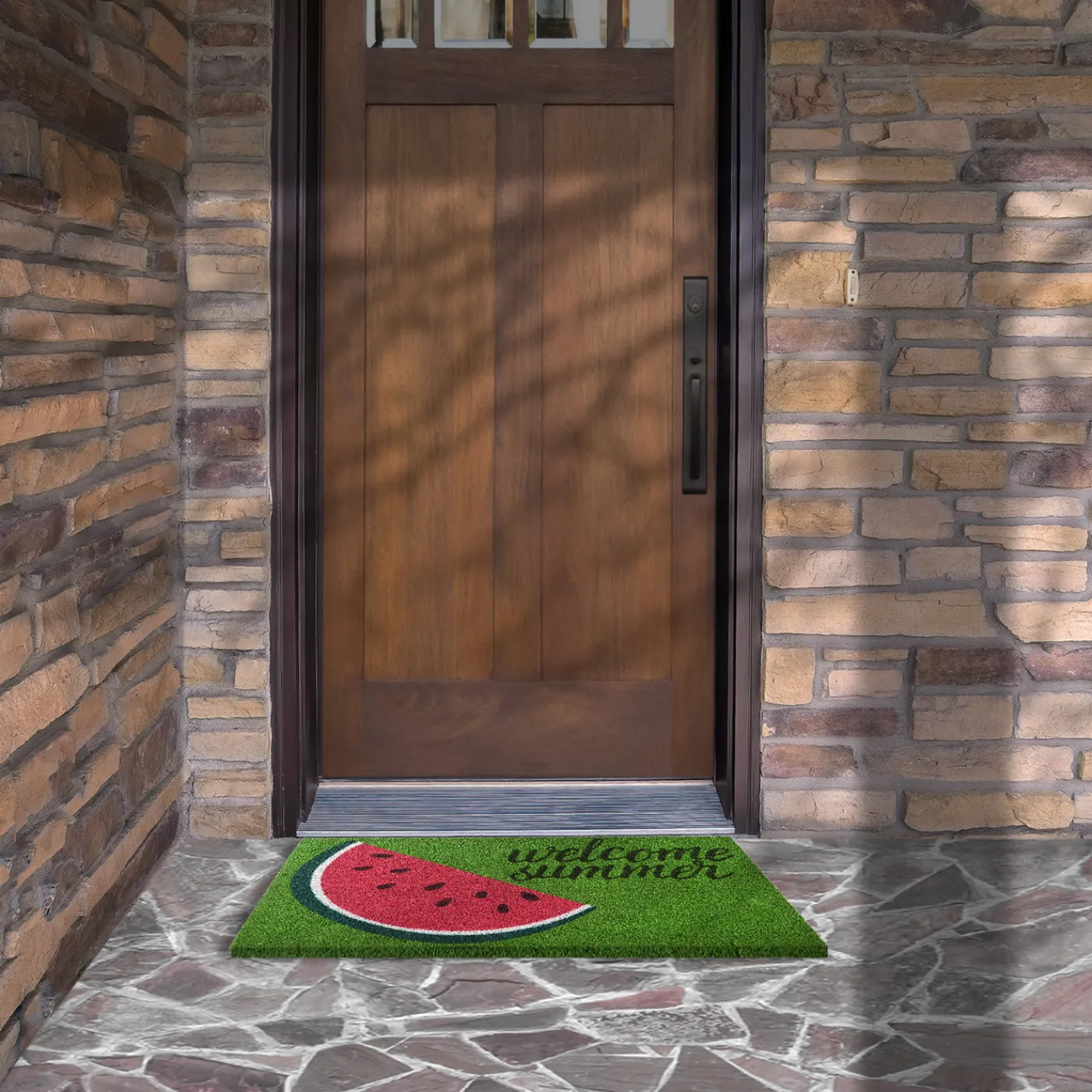 National Tree Company 30 in. Green Welcome Summer Watermelon Coir Doormat
