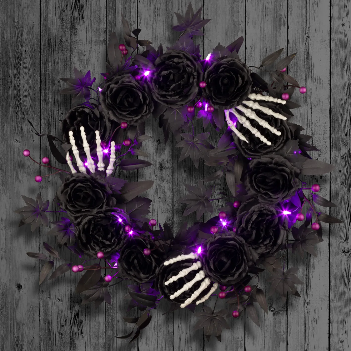 National Tree Company 24 in. Halloween Bad to the Bone Wreath with LED Lights