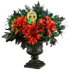 National Tree Company 20 in. Halloween Boo-tiful Urn with Orange Florals and White Skull, LED Lights
