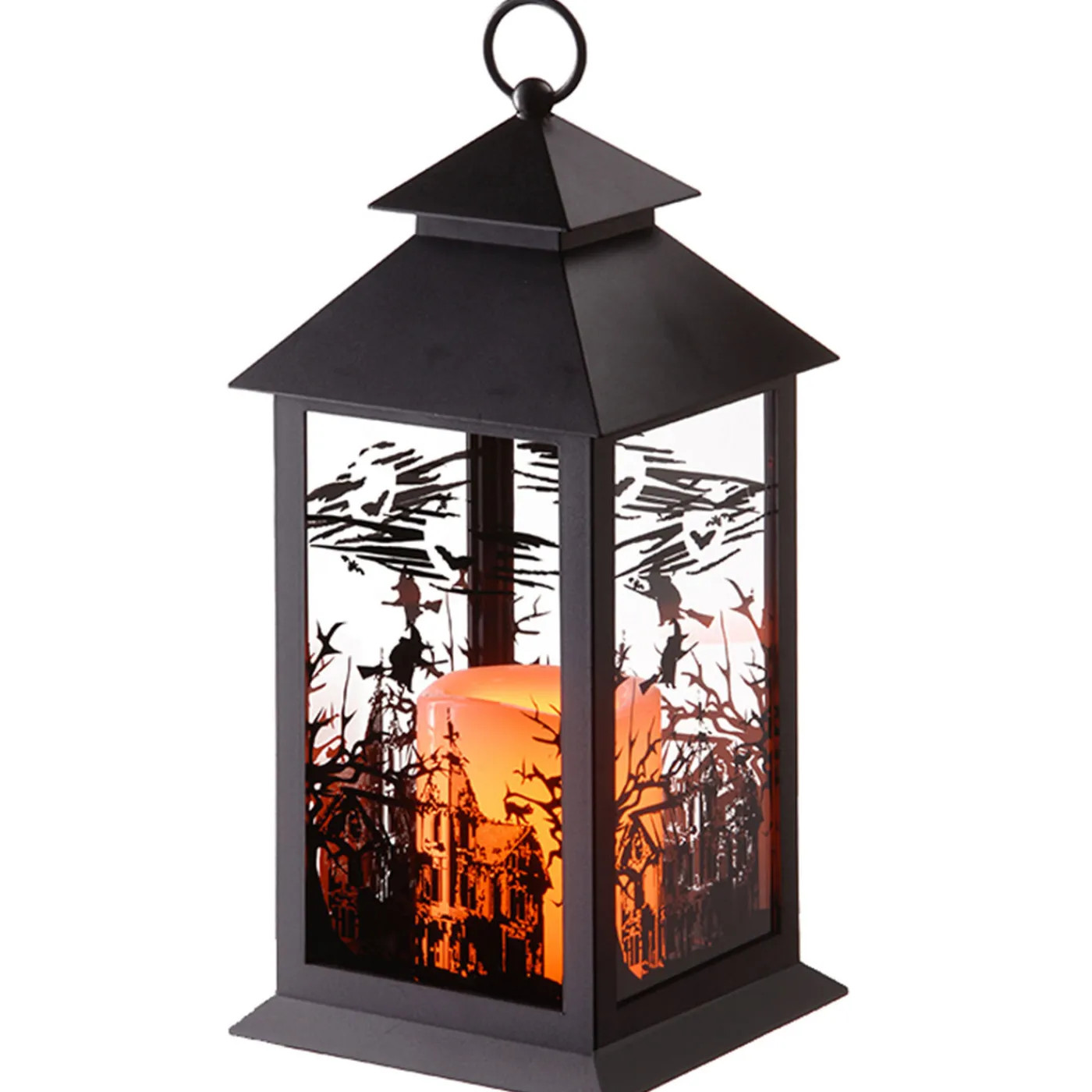 National Tree Company 12 in. Halloween Carved Images of Witches Haunted House Lantern with LED Lights